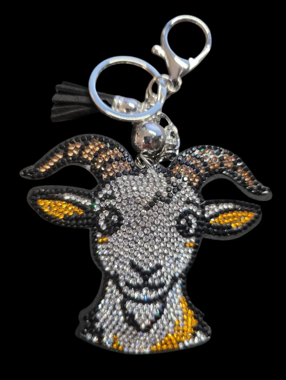 Crystal Goat Bag Charm Keychain with Silver and Gold Accents
